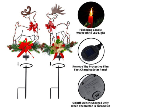 Christmas Solar Light Reindeer Yard Stake 2 Pack