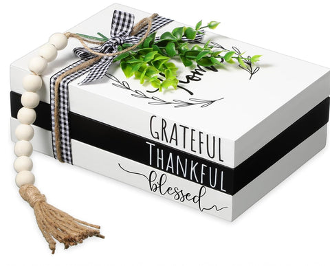 3 Pcs Decorative Books for Home Decor Thankful Grateful Blessed Farmhouse