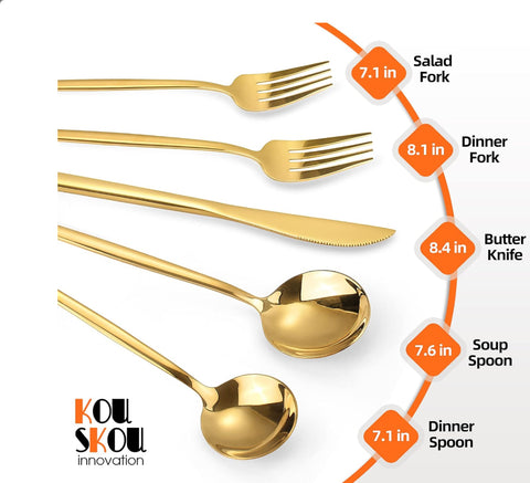 KOUSKOU Mirror Gold Silverware Set, 20-Piece Flatware Cutlery Set Service for 4