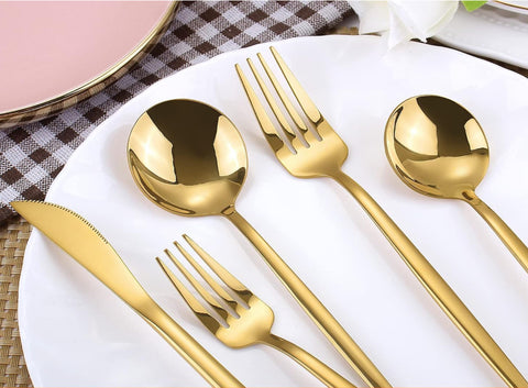 KOUSKOU Mirror Gold Silverware Set, 20-Piece Flatware Cutlery Set Service for 4