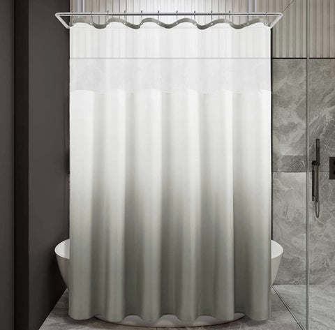 Light Grey Shower Curtain Set with Snap-in Fabric Liner