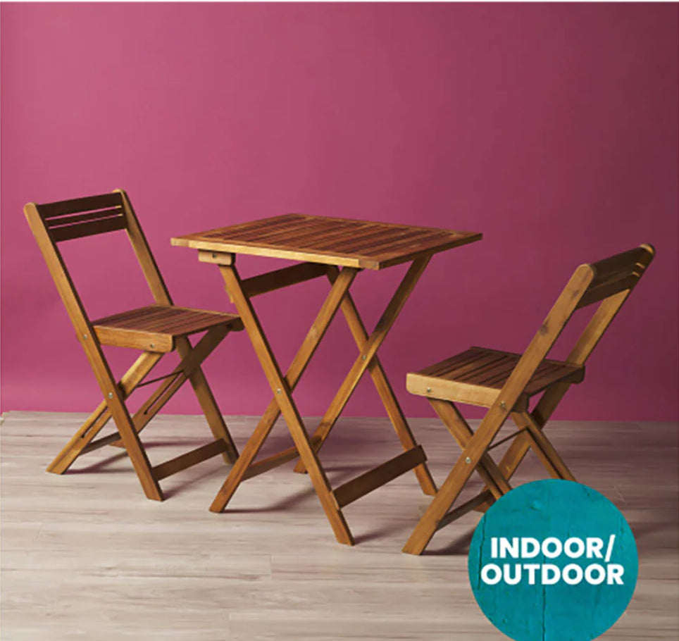 3pc Folding Bistro Set Natural Teak Look Table