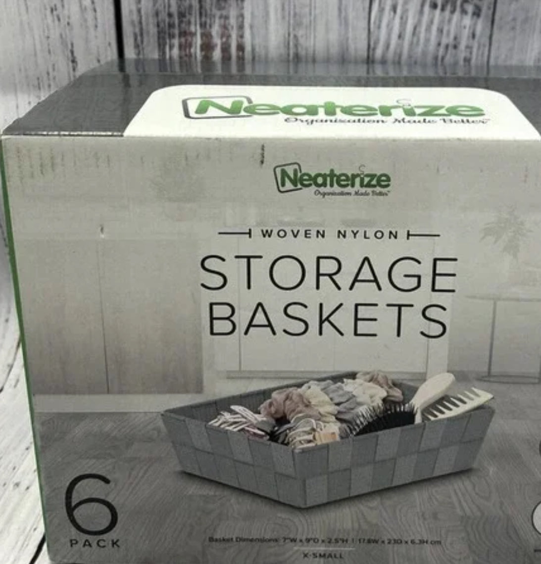 Neaterize Woven Nylon Storage Baskets 6 Pack Gray