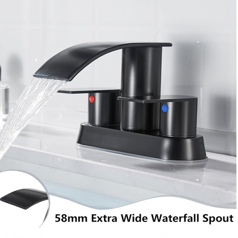 Waterfall Bathroom Sink Faucet 4 Inch Faucet 2 Handle Lead-Free Black