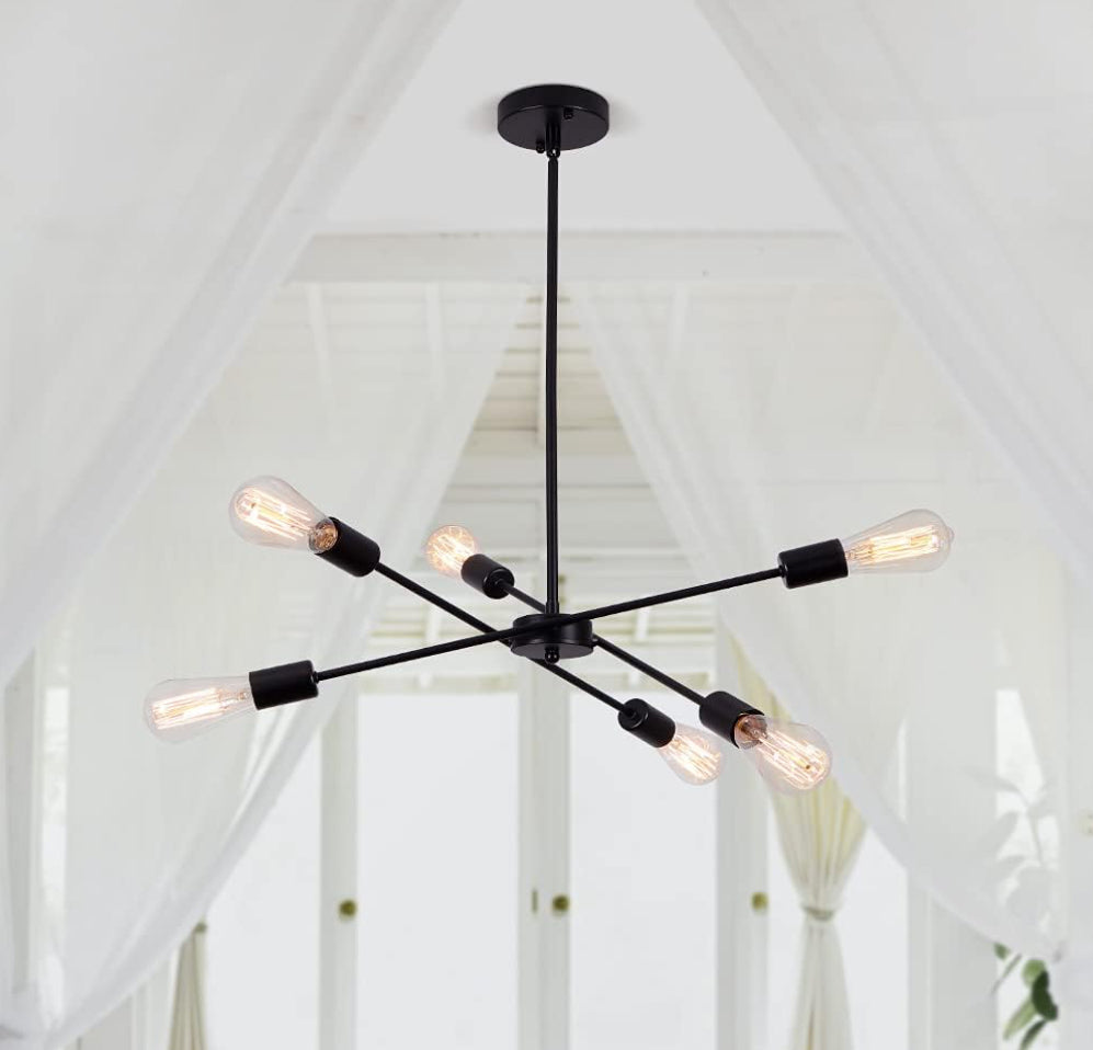 TYNEWRGY Black Sputnik Chandelier 6 Lights