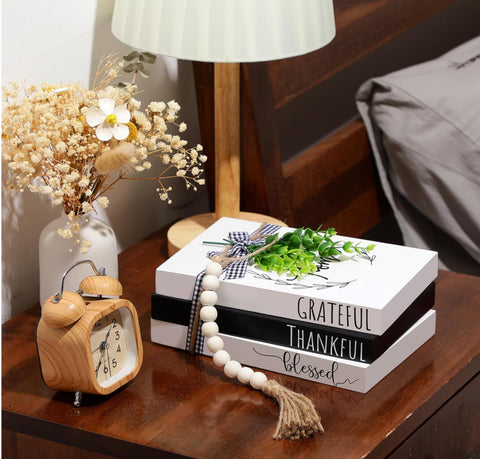 3 Pcs Decorative Books for Home Decor Thankful Grateful Blessed Farmhouse