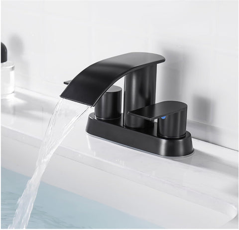 Waterfall Bathroom Sink Faucet 4 Inch Faucet 2 Handle Lead-Free Black