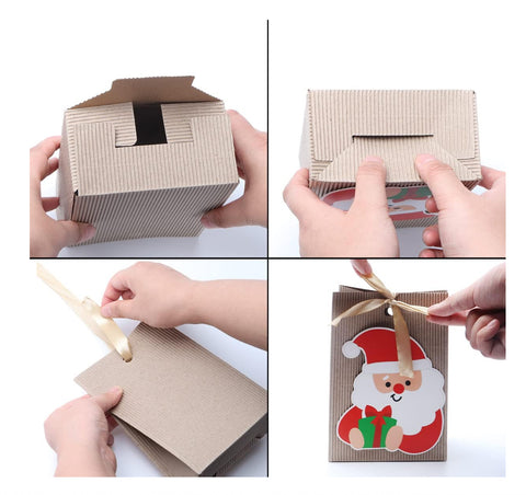 Christmas Kraft Paper Gift Bags w/Silk Ribbon Set/24