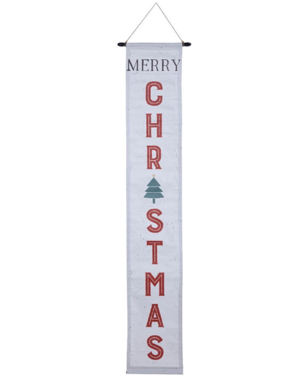 Merry Christmas Canvas Hanging Banner Wood/Rope Roll Up