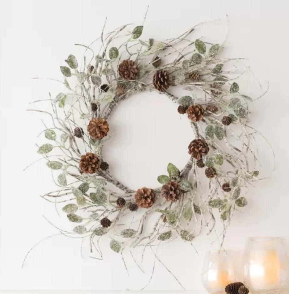 Birch & Leaf & Pinecone Wire Wreath Decor