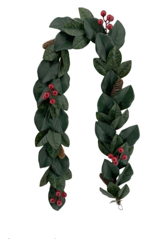 Nearly Natural Magnolia Leaves w/Red Berries Garland