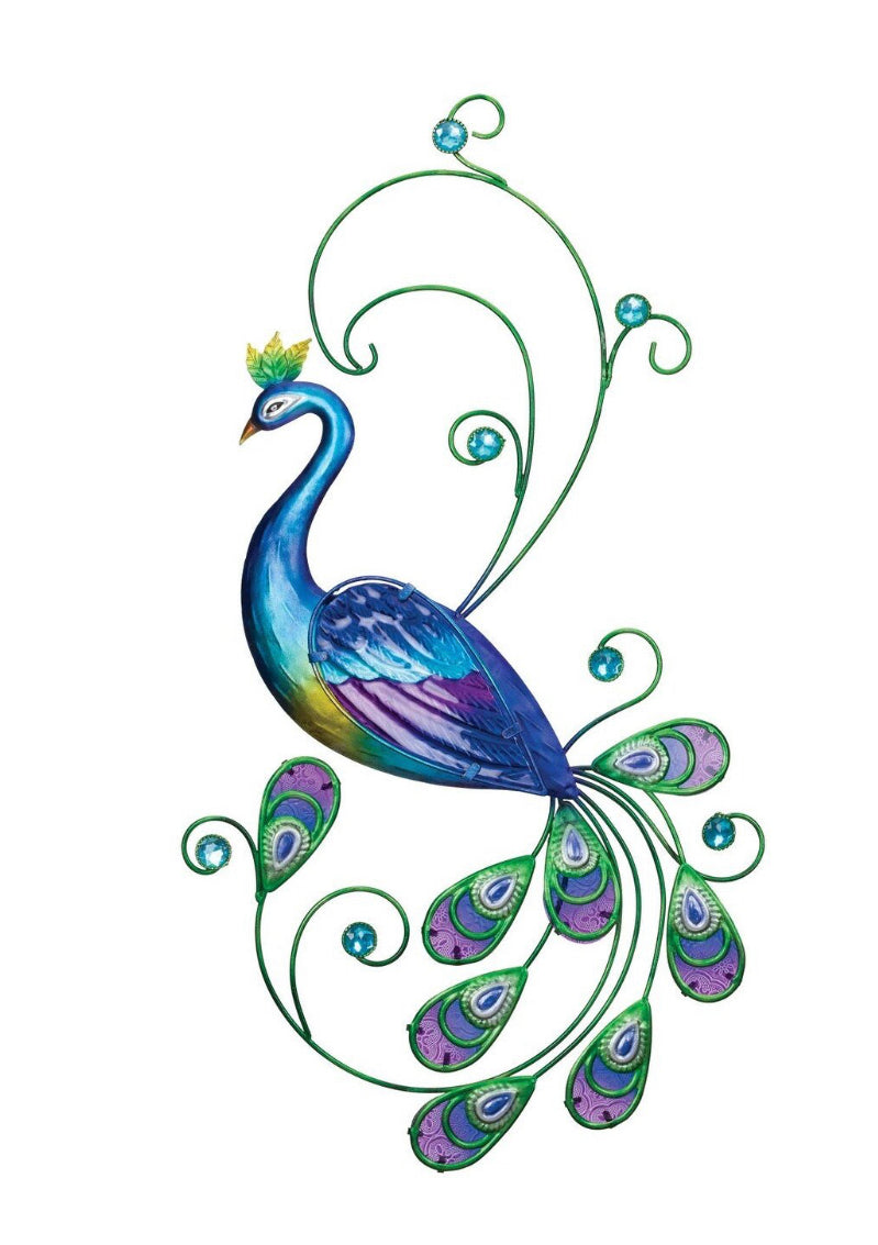 Peacock Garden Wall Decor Metal & Glass