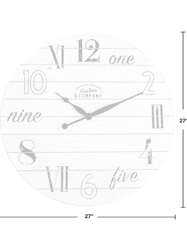 FirsTime & Co White Shiplap Chic Aged Wall Clock