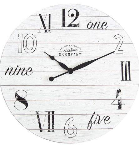 FirsTime & Co White Shiplap Chic Aged Wall Clock