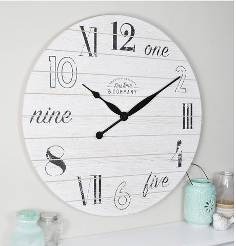 FirsTime & Co White Shiplap Chic Aged Wall Clock