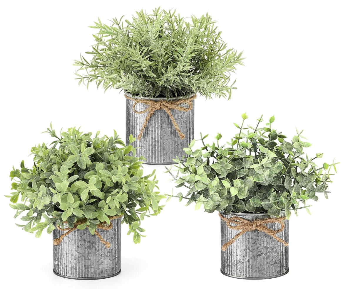 Fake Plants in Farmhouse Galvanized Pots