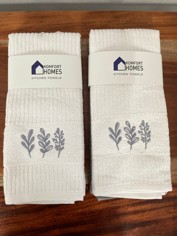 Komfort Homes Embroidered Gray & White kitchen towels