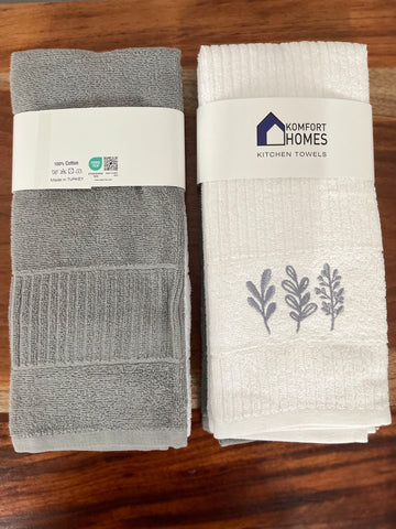 Komfort Homes Embroidered Gray & White kitchen towels