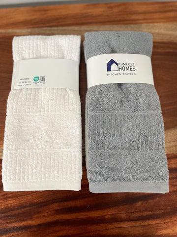 Komfort Homes Plain Gray & White kitchen towels